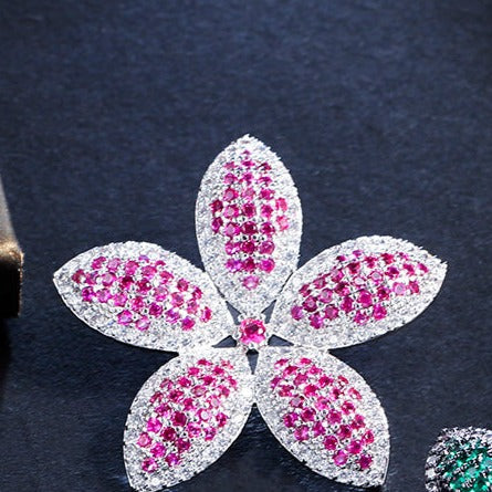 Pink Red Flower Party Earrings - Statement Jewellery - Cubic Zircon - Box Packaging