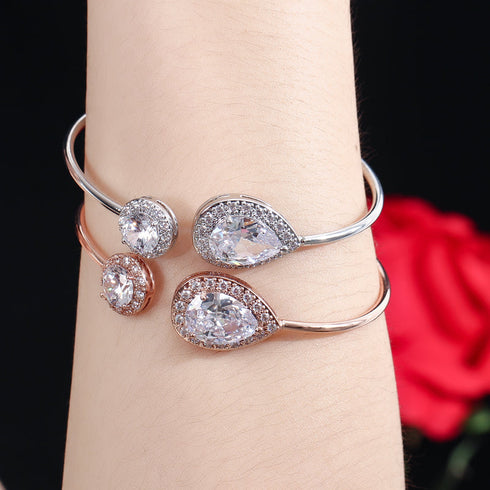 Pear Cut Plated Silver Colour Bangle - Statement Jewellery - Cubic Zircon - Box Packaging