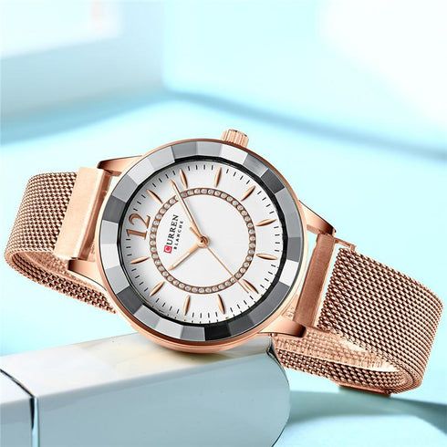 Curren Women's Rose Gold & White! - Crystal Party! - Sparkling Magnetic Strap! - Water Resistant! - 1 Year Warranty!