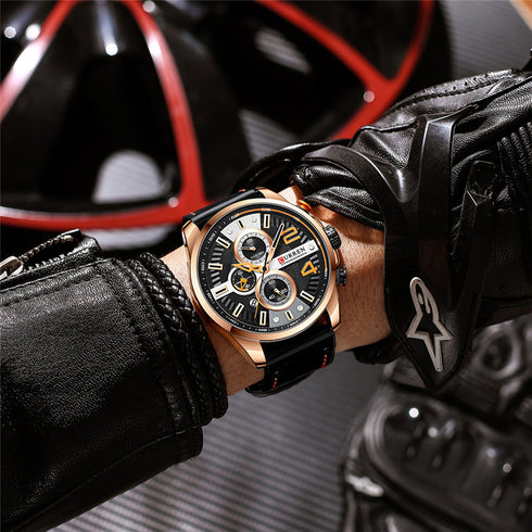 Curren Eternity (Deep Dark & Rose Gold) - Men's Watch - 1 Year Warranty - Chronograph - 3 ATM Water Resistant