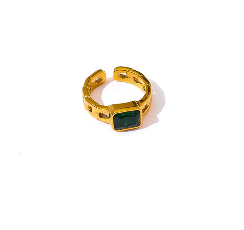 Green Paradise - Adjustable Ring - 18K Genuine Gold Plated over Pure Stainless Steel - Non Tarnish - Chic Design! - Free Box Packaging!