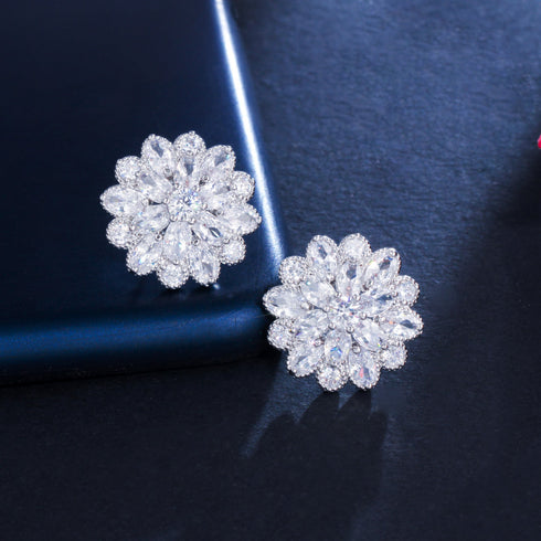 Flower Studs - Statement Jewellery - Cubic Zircon - Box Packaging