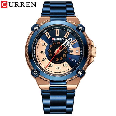 Curren Mystery - Men's Watch - Sparkling Blue & Gold - 1 Year Warranty - Water Resistance - Free box Packaging!