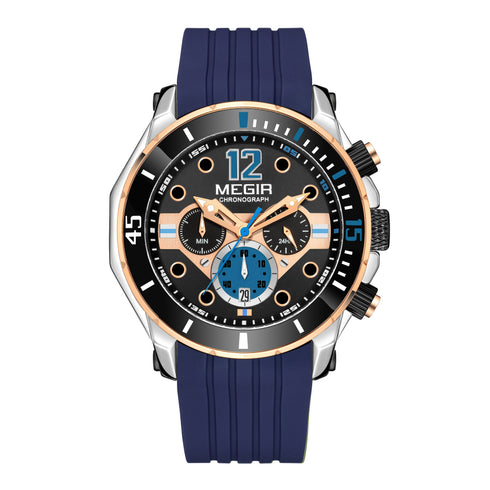 Megir - Men's Watch - 1 Year Warranty - Silicon Strap - Chronograph - 3 ATM Water Resistant