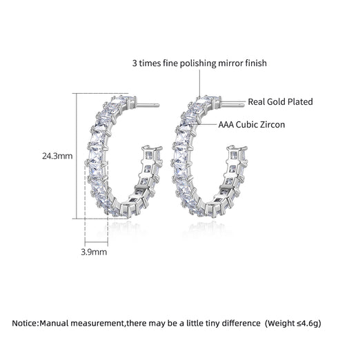Party Hoops - White Gold Plated - AAA Cubic Zirconia - Free Box Packaging!