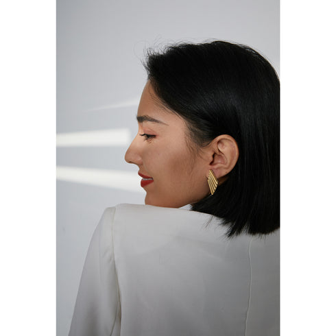 Shimmering Staircase - Modern Earrings - 18K Genuine Gold Plated over Pure Stainless Steel - Non Tarnish - Chic Design! - Free Box Packaging!