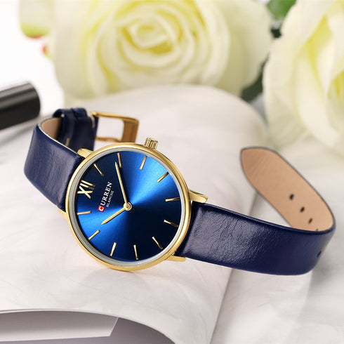 Curren Elegance! - Women's Watch - Sparkling Blue! - Genuine Leather Strap! - Two Hand Design! - 1 Year Warranty!