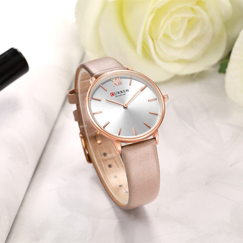 Curren Elegance! - Women's Watch - Brown & Rose Gold! - Genuine Leather Strap! - Two Hand Design! - 1 Year Warranty!