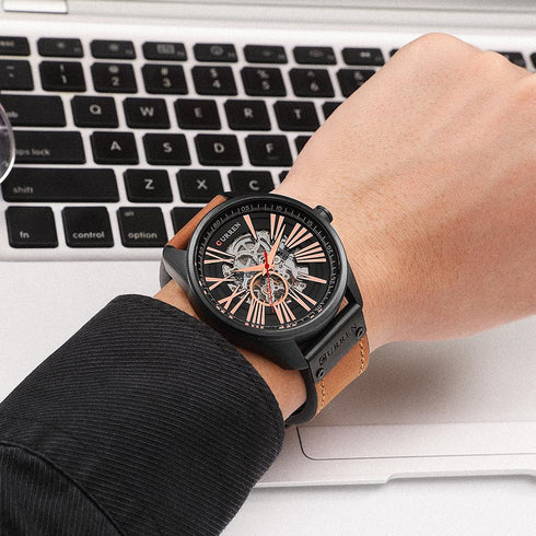 Curren Men's Automatic Master Watch! - No Battery Needed! - The Ultimate Timepiece! - Handmade with Expert Craftsmanship! - Open Heart Design! - Genuine Brown Ultrasoft Leather! -1 Year Warranty!