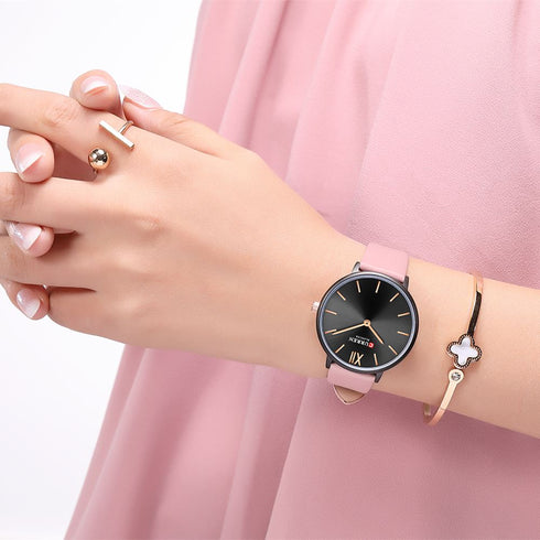 Curren Elegance! - Women's Watch - Pink & Black Tone! - Genuine Leather Strap! - Two Hand Design! - 1 Year Warranty!