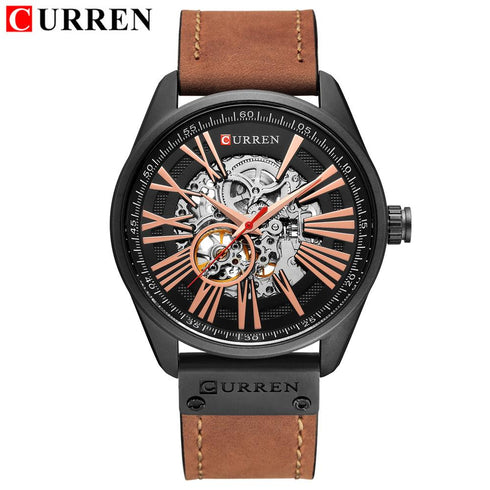 Curren Men's Automatic Master Watch! - No Battery Needed! - The Ultimate Timepiece! - Handmade with Expert Craftsmanship! - Open Heart Design! - Genuine Brown Ultrasoft Leather! -1 Year Warranty!