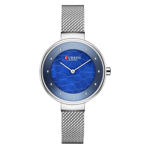 Curren Elegance of Steel! - Women's Watch - Metallic Silver & Blue! - Adjustable Steel Strap! - Two Hand Design! - 1 Year Warranty!