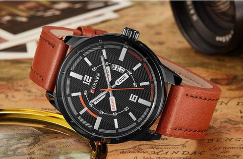 Curren Men's Vintage Look! - Classic Black & Brown! - Sparkling Dial! - Date Function! - Box Packaging! - Water Resistant! - 1 Year Warranty!
