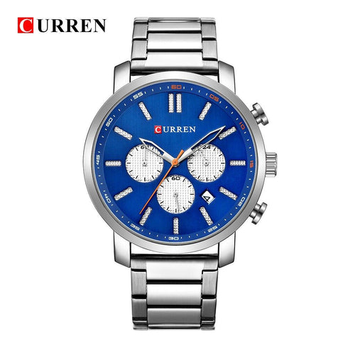 Curren Men's Sparkling Blue & Rose Gold! - Chronograph! - Stainless Steel Strap! - Box Packaging! - Water Resistant 3ATM! - 1 Year Warranty!