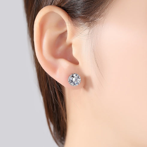 Sarah Stud Earrings - White Gold Plated - AAA Cubic Zirconia - Free Box Packaging!