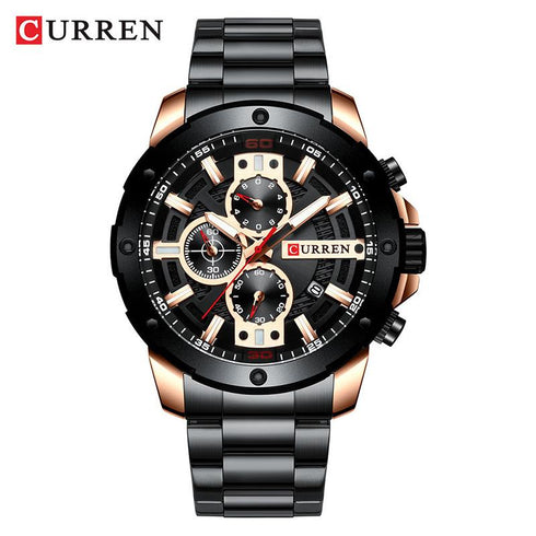 Curren Heavy Duty Black & Rose Gold! - Sport Chronograph! - Hot Seller! - 1 Year Warranty! - Water Resistant! - Sparkling!