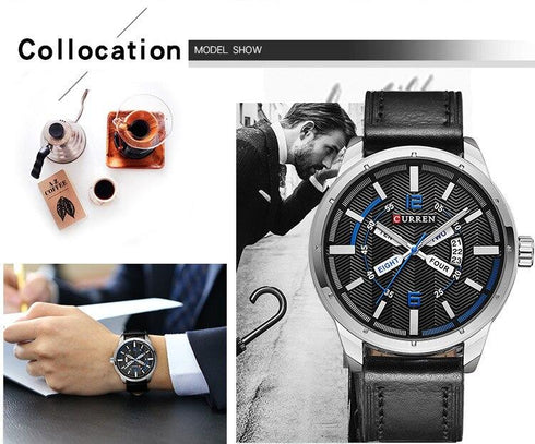 Curren Men's Vintage Look! - Classic Black & Blue! - Sparkling Dial! - Date Function! - Box Packaging! - Water Resistant! - 1 Year Warranty!