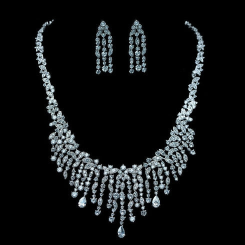 Zenia Jewellery Set - Necklace + Earrings - AAA Sparkling Cubic Zircon - Imitation Jewellery - Free Box Packaging