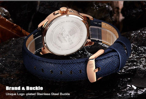 Naviforce Men's Blue & Rose Gold Classic! - Limited Edition! - Modern Design! - Genuine Leather! - 1 Year Warranty!