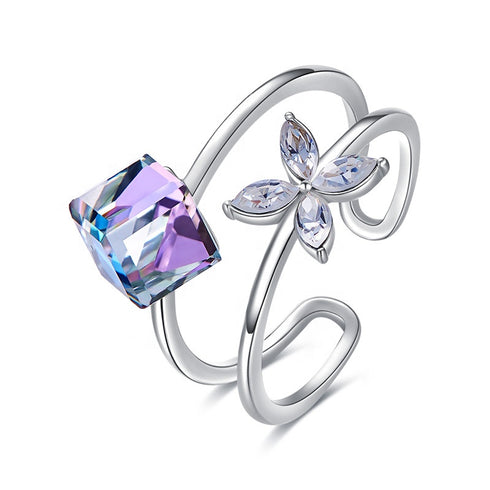 Dinner Date! - Adjustable Ring! - Rhodium Plated! - Genuine European Crystals! - Free Box Packaging!