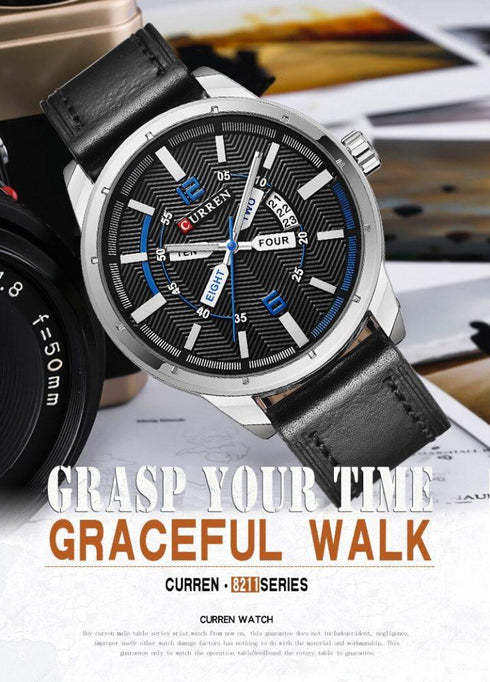 Curren Men's Vintage Look! - Classic Black & Blue! - Sparkling Dial! - Date Function! - Box Packaging! - Water Resistant! - 1 Year Warranty!