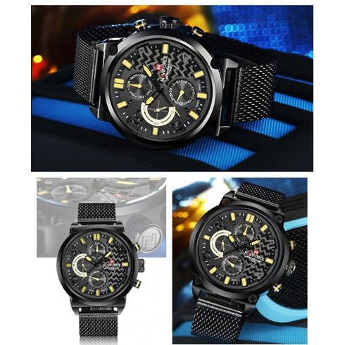 Naviforce Men's Classic Chronograph - Black & Cream Contrast! - Adjustable Steel Strap! - Water Resistant! - 1 Year Warranty!