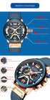 Curren Men's! - Modern Blue & Rose Gold Chronograph! - Genuine Ultrasoft Leather! - Water Resistant! - 1 Year Warranty!