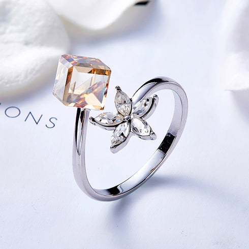 Lunch Date! - Adjustable Ring! - Rhodium Plated! - Genuine European Crystals! - Free Box Packaging!