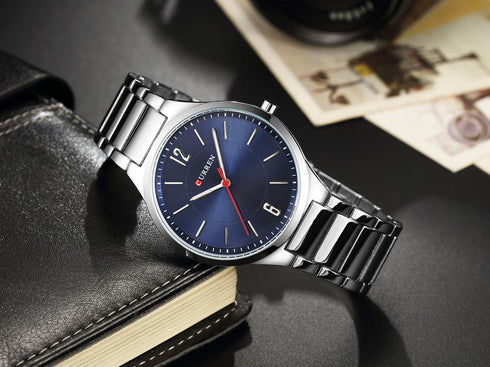 Curren All Steel Ultra Thin! - Sunray Blue! - Red Seconds Arrow! - 1 Year Warranty!