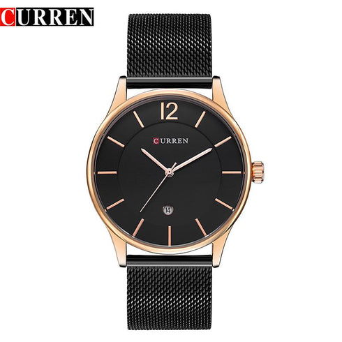 Curren All Black & Rose Gold - Adjustable Steel! - Classic Date Window! - Ultra Thin - 1 Year Warranty