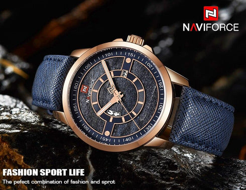 Naviforce Men's Blue & Rose Gold Classic! - Limited Edition! - Modern Design! - Genuine Leather! - 1 Year Warranty!