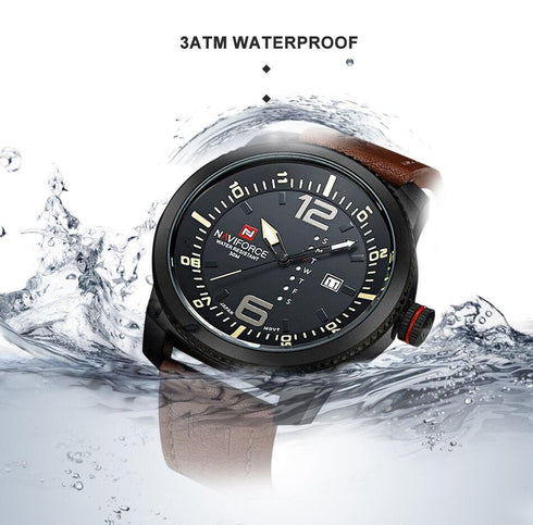 Naviforce Modern Calendar! - Genuine Leather! - 1 Year Warranty! - Day Date Function!
