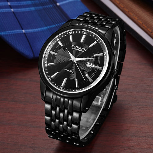 Curren Men's Watch - Black & Black - Date Function - 1 Year Warranty - Free Box Packaging - 3 ATM Water Resistant