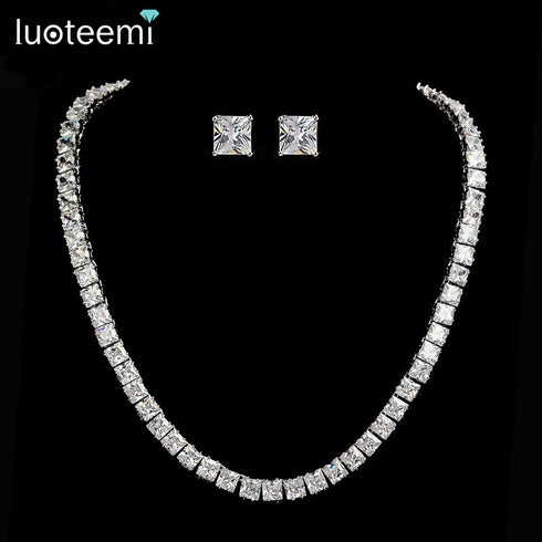 Timeless Jewellery Set - Necklace + Earrings - AAA Sparkling Cubic Zircon - Imitation Jewellery - Free Box Packaging
