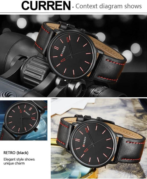 Curren Ultra Thin Watch! - Jet Black Genuine Leather! - Slim & Minimalist Design! - 1 Year Warranty! -