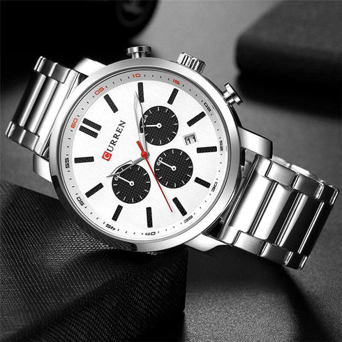 Curren Men's Sparkling All Steel! - Chronograph! - Stainless Steel Strap! - Box Packaging! - Water Resistant 3ATM! - 1 Year Warranty!
