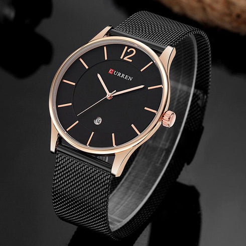 Curren All Black & Rose Gold - Adjustable Steel! - Classic Date Window! - Ultra Thin - 1 Year Warranty
