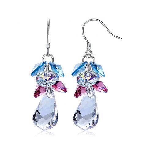 Fabulous Drops! (Unicorn Rainbow) - Sterling Silver (Chandi) S925 Earrings! - Embellished with Genuine European Crystals! - Free Box Packaging!