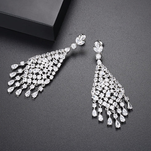 Diamond Fall Earrings - AAA Sparkling Cubic Zirconia - Free Box Packaging
