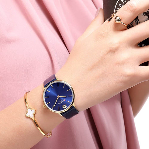 Curren Elegance! - Women's Watch - Sparkling Blue! - Genuine Leather Strap! - Two Hand Design! - 1 Year Warranty!