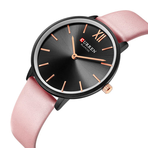 Curren Elegance! - Women's Watch - Pink & Black Tone! - Genuine Leather Strap! - Two Hand Design! - 1 Year Warranty!