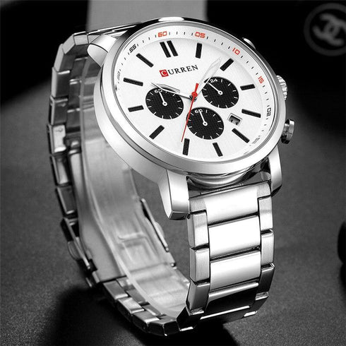 Curren Men's Sparkling All Steel! - Chronograph! - Stainless Steel Strap! - Box Packaging! - Water Resistant 3ATM! - 1 Year Warranty!