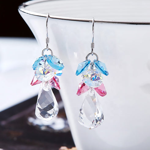 Fabulous Drops! (Unicorn Rainbow) - Sterling Silver (Chandi) S925 Earrings! - Embellished with Genuine European Crystals! - Free Box Packaging!