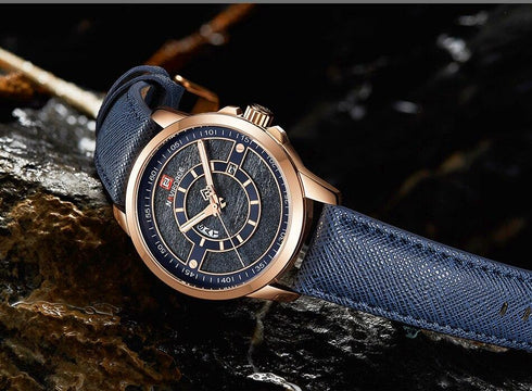 Naviforce Men's Blue & Rose Gold Classic! - Limited Edition! - Modern Design! - Genuine Leather! - 1 Year Warranty!