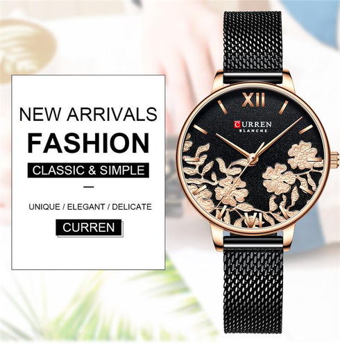 Curren Women's Secret Garden! - Black & Rose Gold! - Adjustable Steel Strap! - Water Resistant! - Box Packaging! - 1 Year Warranty!