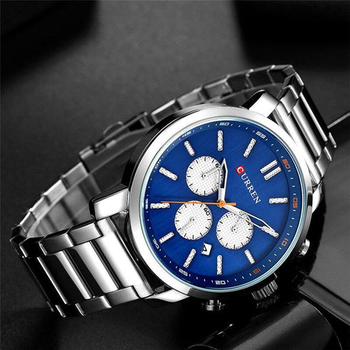 Curren Men's Sparkling Blue & Rose Gold! - Chronograph! - Stainless Steel Strap! - Box Packaging! - Water Resistant 3ATM! - 1 Year Warranty!