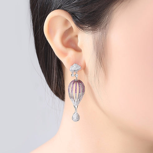 Purple Party Earrings - AAA Sparkling Cubic Zirconia - Free Box Packaging