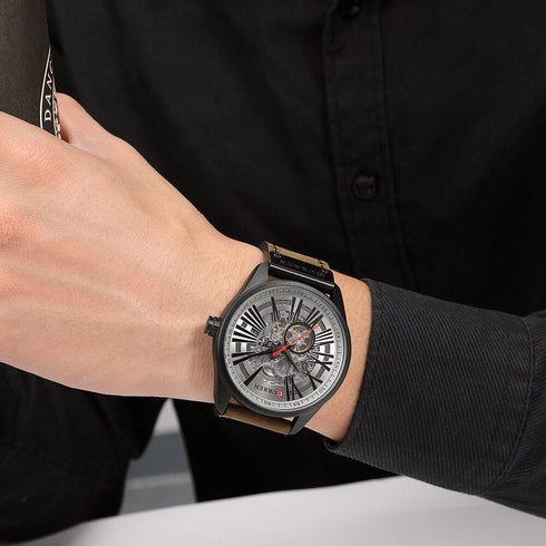 Curren Men's Automatic Master Watch! - No Battery Needed! - Dark Coffee Brown & Silver! - Ultrasoft Leather! -1 Year Warranty!