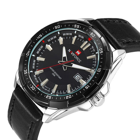 Naviforce Eclipse - Men's Watch - Classic Silver & Black - Genuine Leather! - 1 Year Warranty! - Free Box Packaging! Hot Seller!