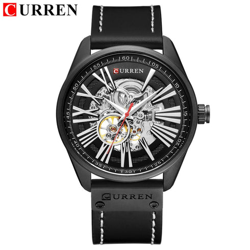 Curren Men's Automatic Watch! - No Battery Needed! - Genuine Black Ultrasoft Leather! - 1 Year Warranty!